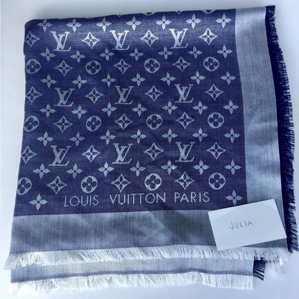Louis Vuitton Denim Blue and Cream Monogram Shawl